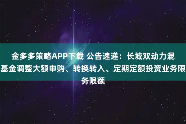 金多多策略APP下载 公告速递：长城双动力混合基金调整大额申购、转换转入、定期定额投资业务限额